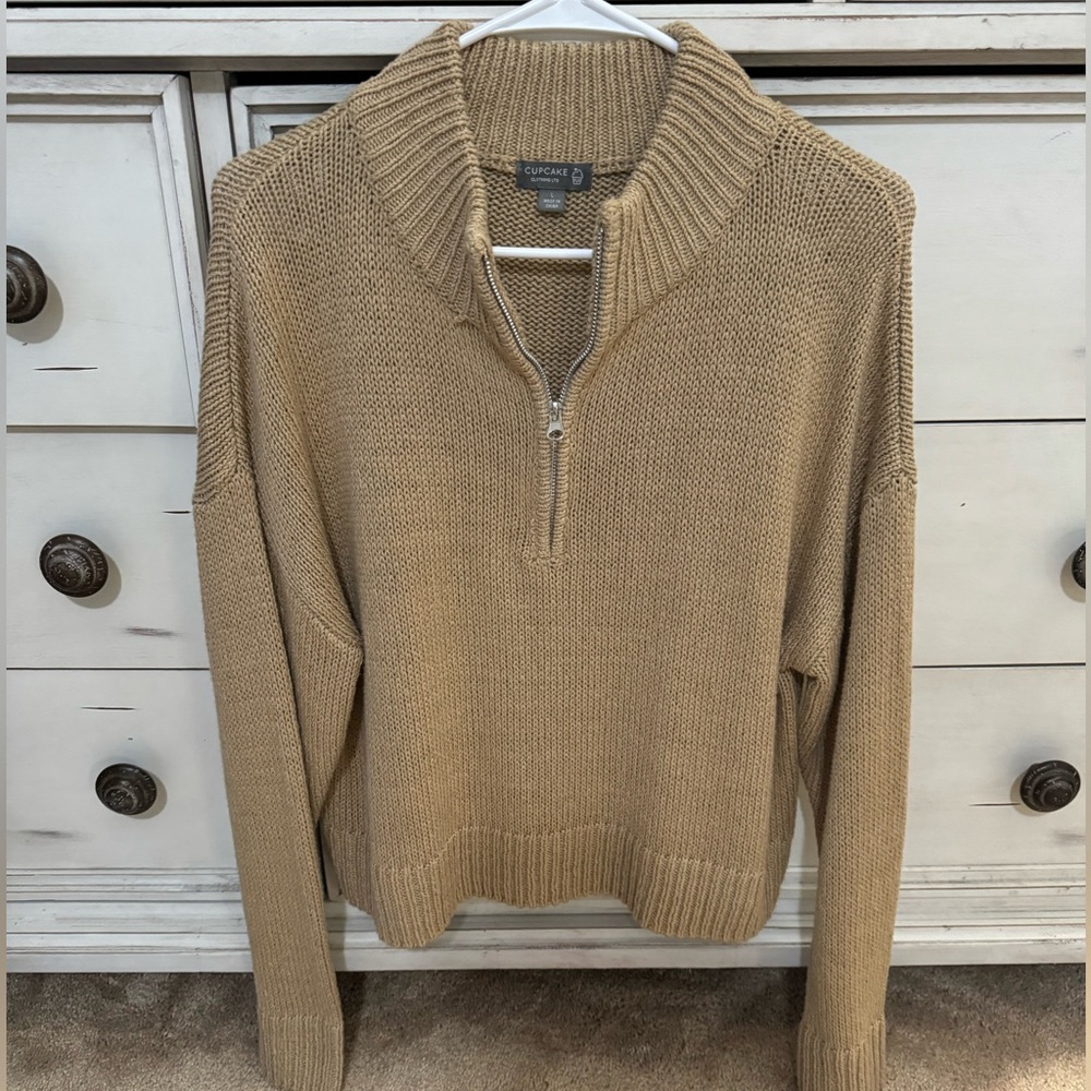Cupcake Clothing LTD Beige Crop top Quarter Zip